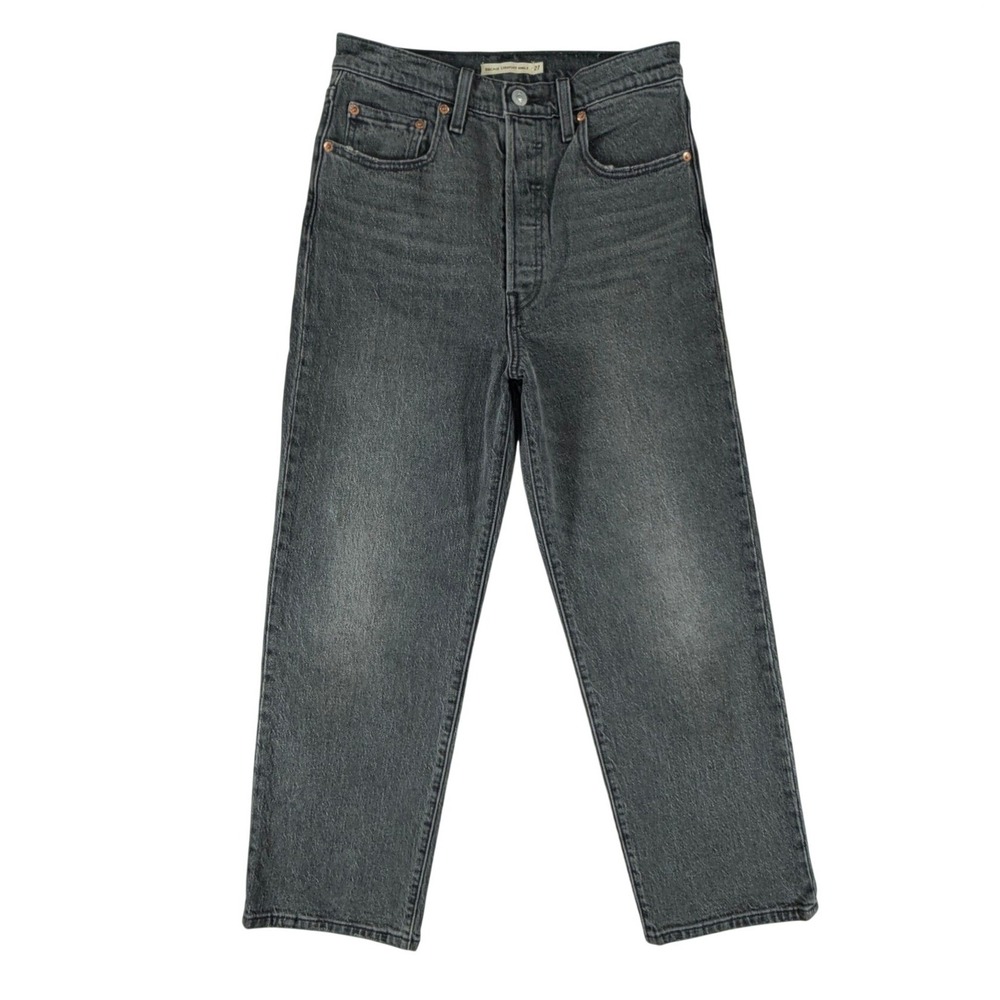 Levis Premium Ribcage Straight Ankle Jeans Faded Black Gray Womens Size 27x27